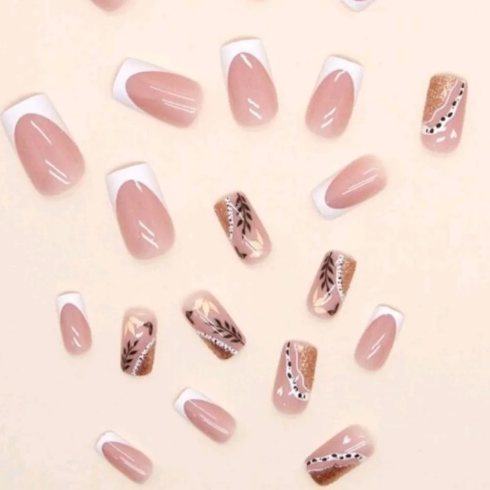 2/$16 Boho Leaf French Manicure Press On Nails